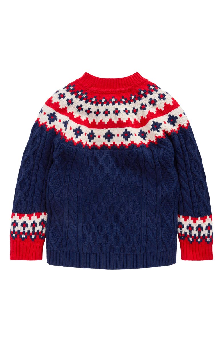 Mini Boden Kids' Fair Isle Cotton & Wool Blend Cable Sweater, Alternate, color, Blue