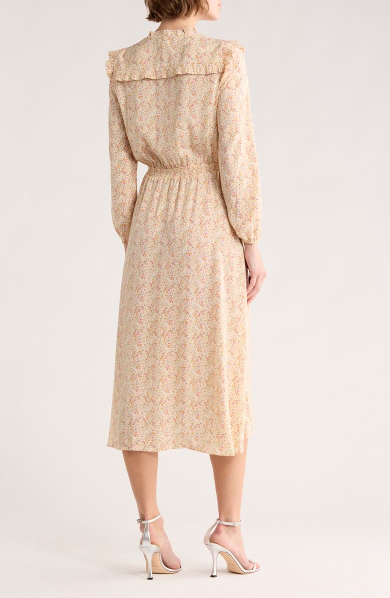 maje Ripletto Long Sleeve Midi Dress, Alternate, color, Imprime Fleurs Ecru/Fuchsia