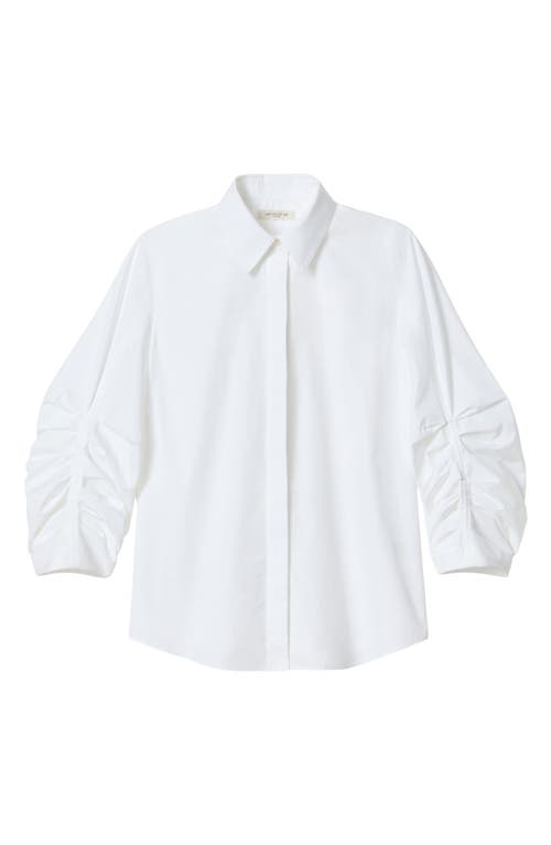 Lafayette 148 Pleated-sleeve Cotton Shirt In White