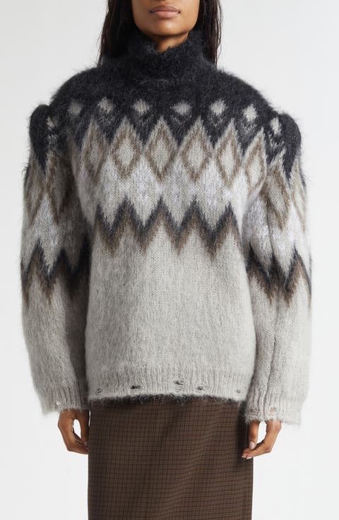 Kissick Fair Isle Padded Mohair & Wool Blend Turtleneck Sweater