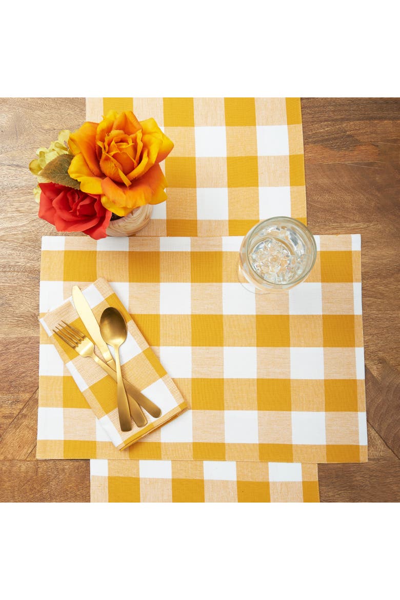 Franklin Ochre Gingham Check Table Runner 13" x 72", Alternate, color, Yellow