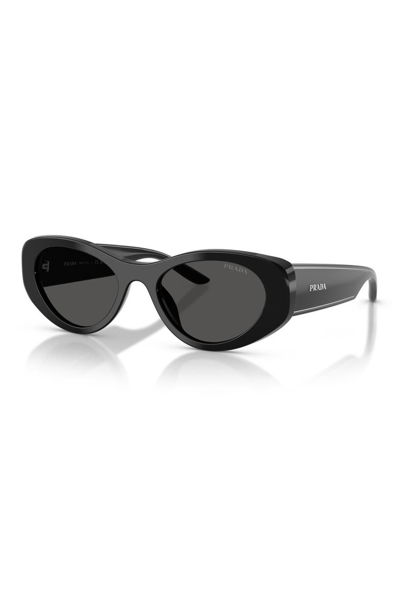 PR D23SU 53mm Oval Sunglasses, Alternate, color, BLACK / DARK GREY