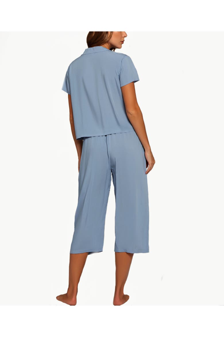 Short Sleeve Shirt & Wide-Leg Pants Pajama Set, Alternate, color, Blue