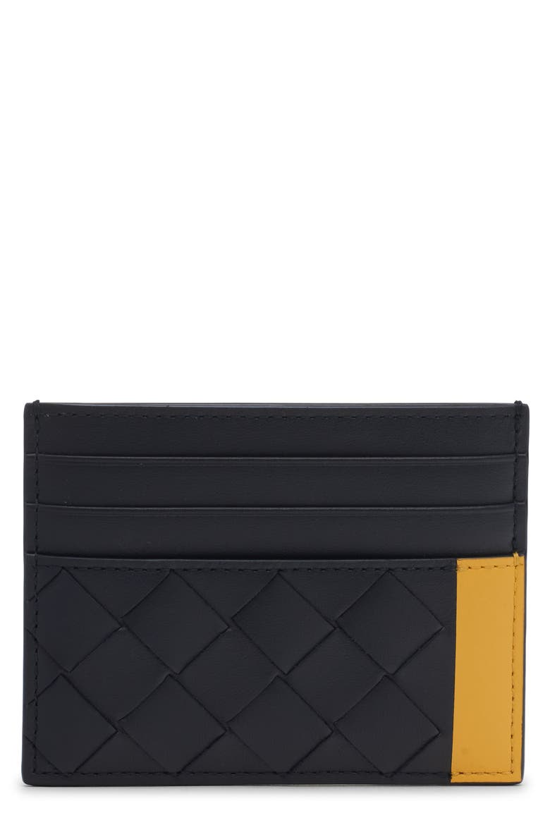 Intrecciato Leather Card Holder, Main, color, 4112 MIDNIGHT-TAXI