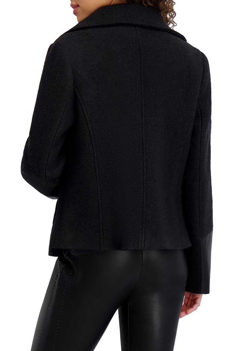 Wool Blend & Faux Leather Asymmetric Jacket, Alternate, color, BLACK