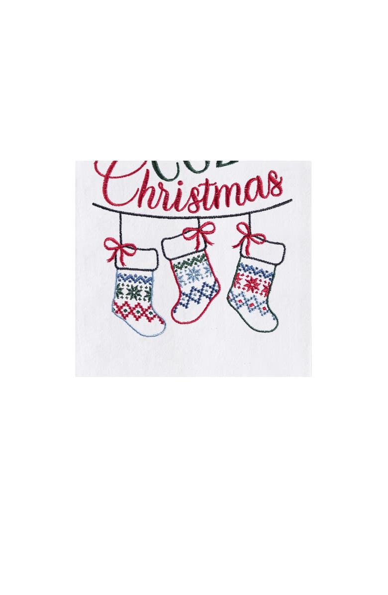 C&F Home Winter "Comfy Cozy Christmas" Sentiment Featuring Hanging Stockings Cotton Flour Sack Kitchen Dish Towel 27L x 18W in., Alternate, color, Blue