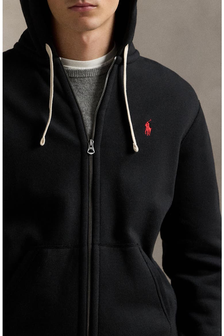 Cotton Blend Fleece Zip Front Hoodie, Alternate, color, POLO BLACK