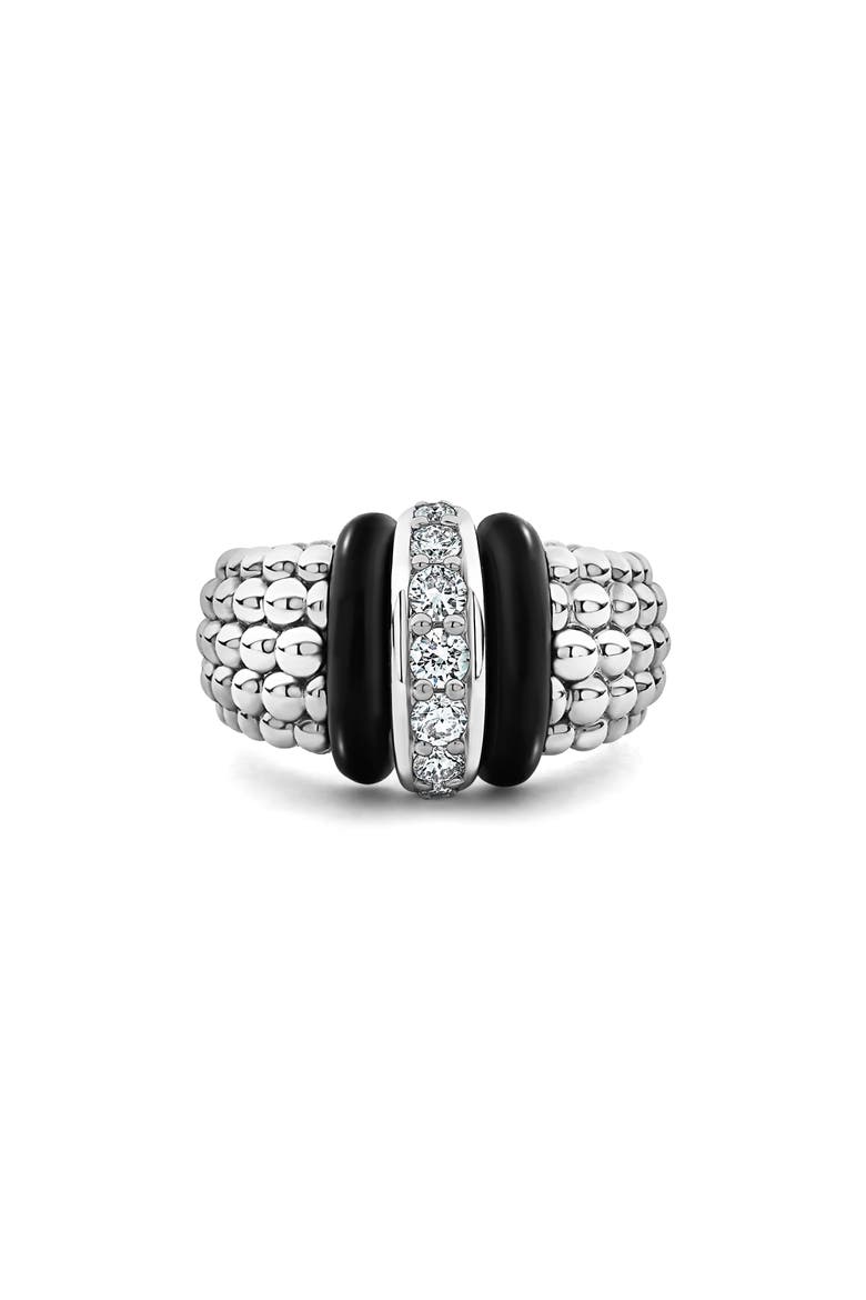 Black Caviar Diamond Large Link Ring, Alternate, color, BLACK