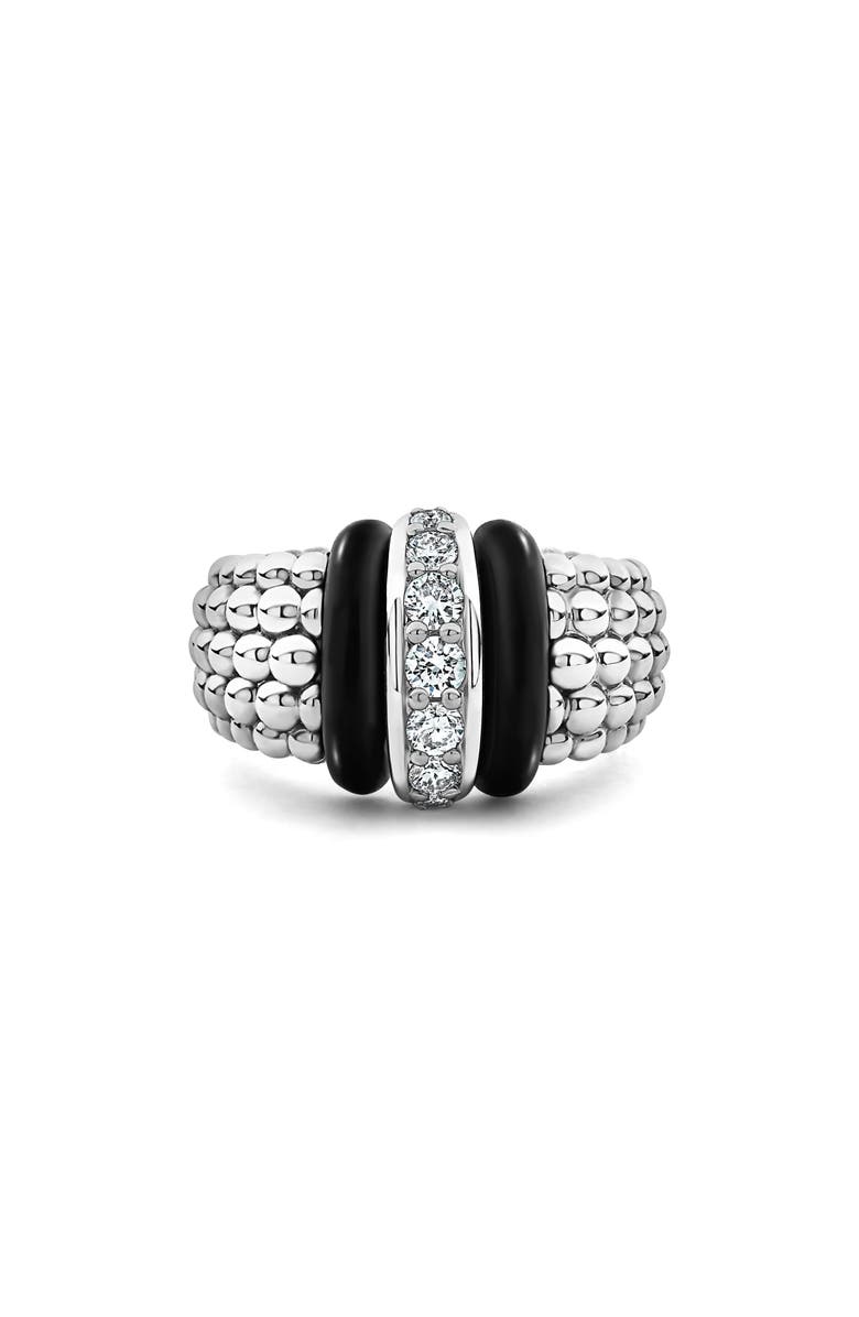 LAGOS Black Caviar Diamond Large Link Ring, Alternate, color, Black