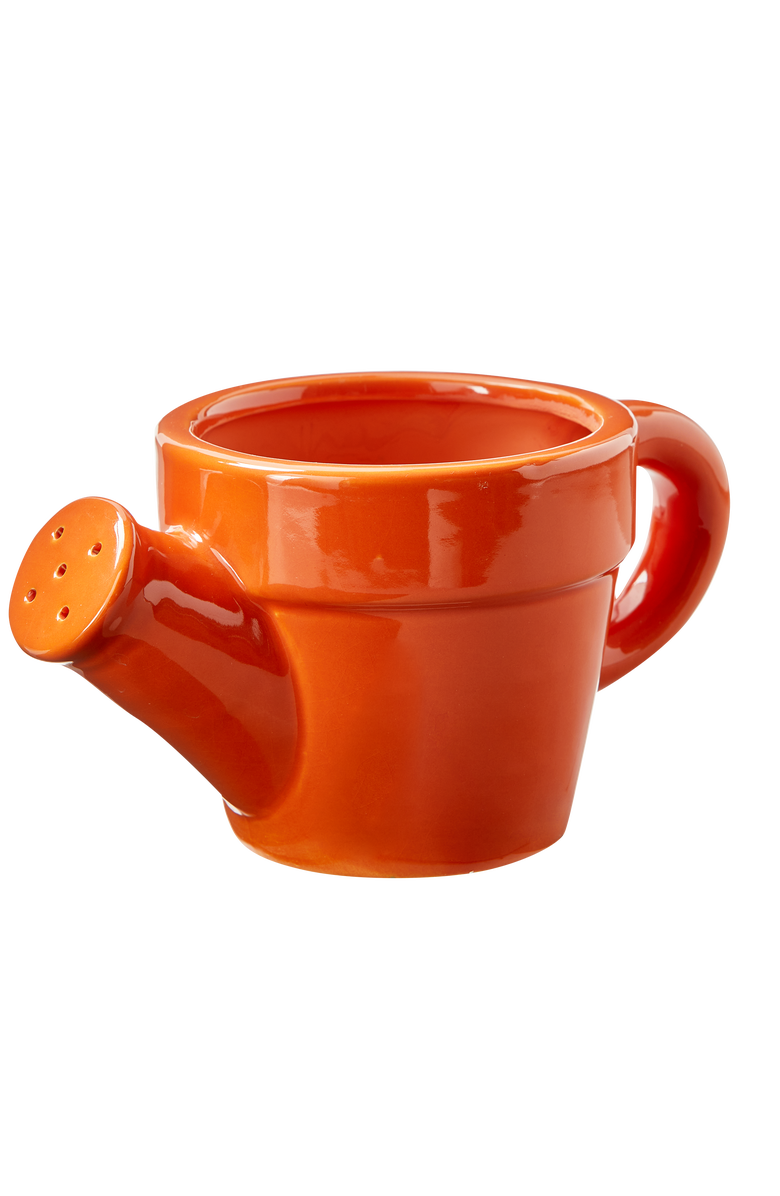 tag Watering Can Planter Orange Orange Stoneware Spring, Main, color, Orange