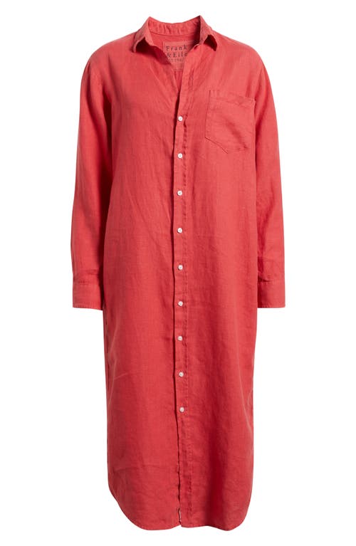Frank & Eileen Long Sleeve Linen Midi Shirtdress In Red
