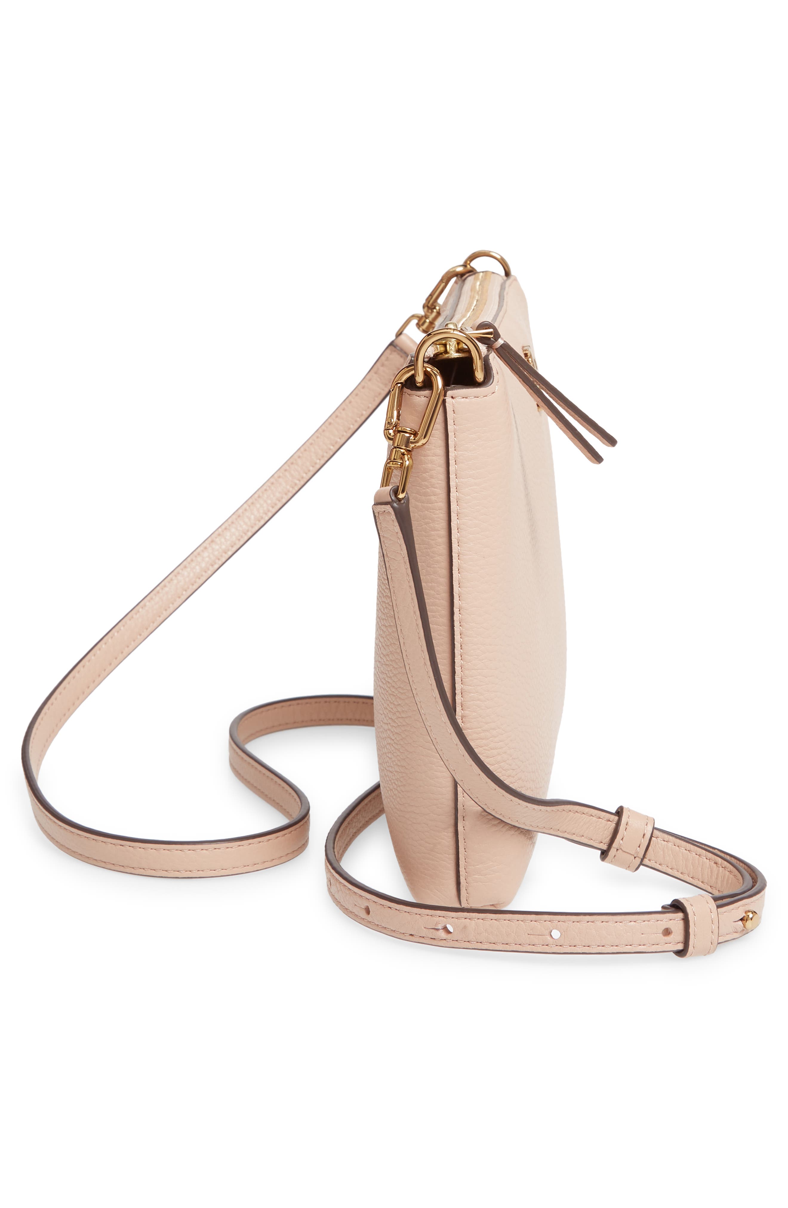 Tory Burch Mercer Pebbled Zip Crossbody Bag, Alternate, color, Devon Sand