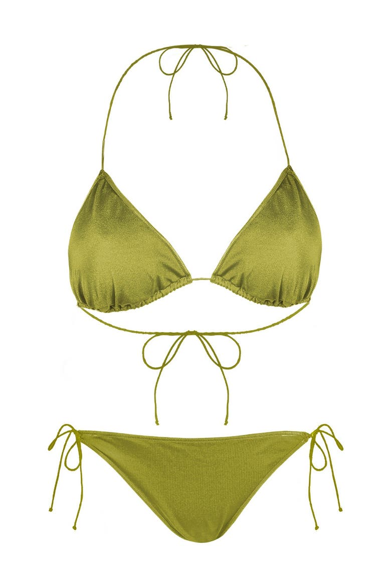 Ciara Retro Triangle Halter Top With Bottom 2-Piece Bikini Set, Alternate, color, Green