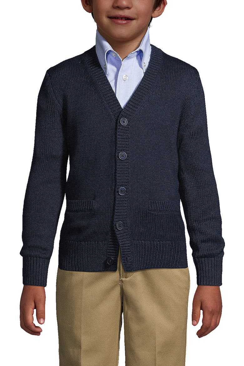 School Uniform Boys Cotton Modal Button Front Cardigan Sweater, Main, color, Classic Navy