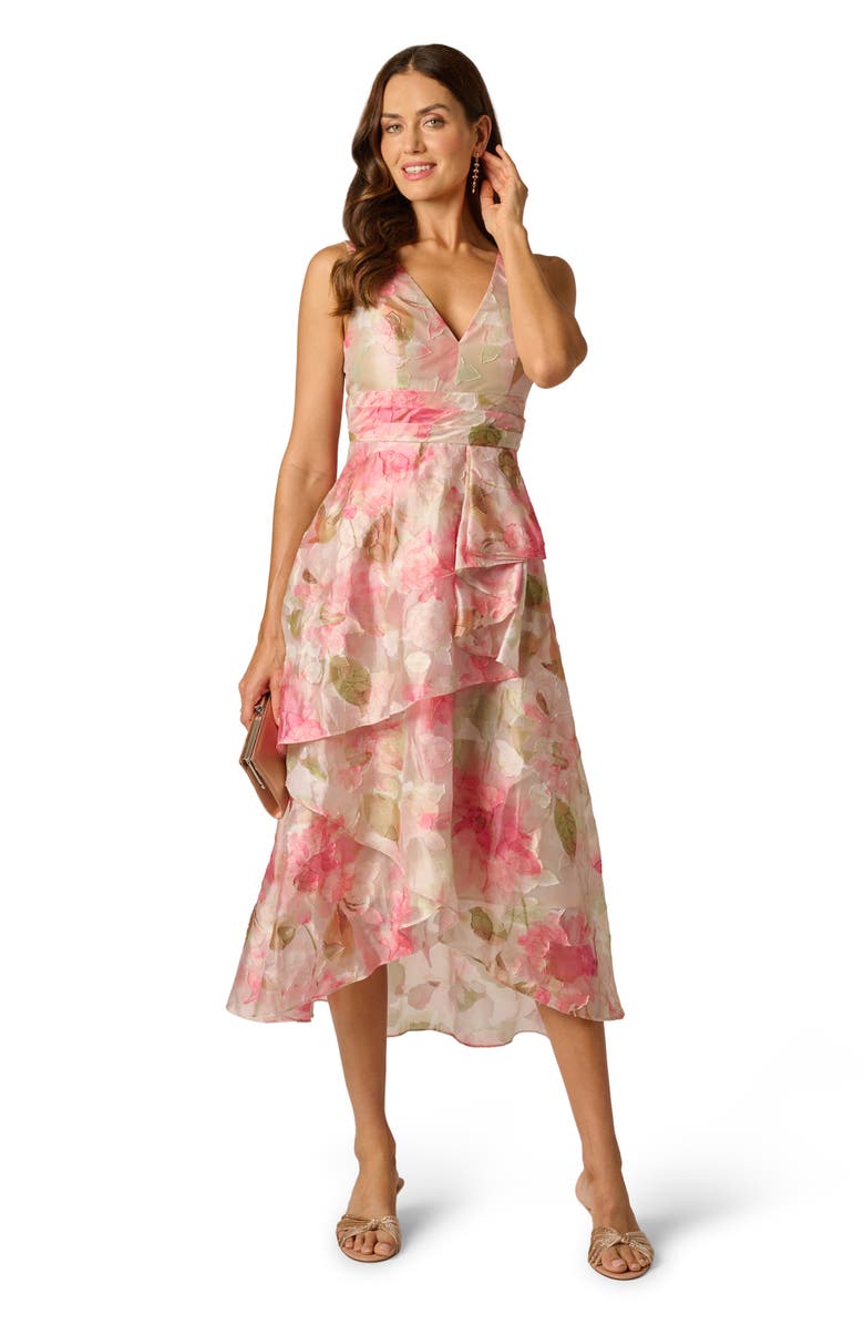 Adrianna Papell Cascade Floral Organza Gown, Alternate, color, 