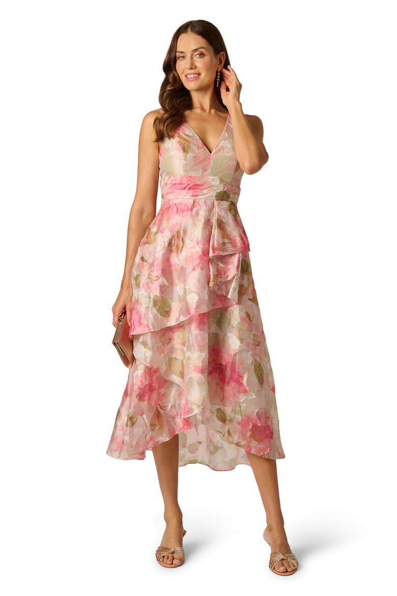 adrianna papell cascade ruffle evening dress ADRIANNA PAPELL AP1E210658 SLVLSS CASCADE RUFFLE HI LO