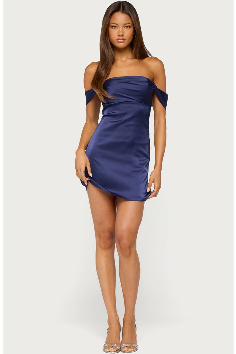Kadi Off the Shoulder Satin Minidress, Alternate, color, NAVY