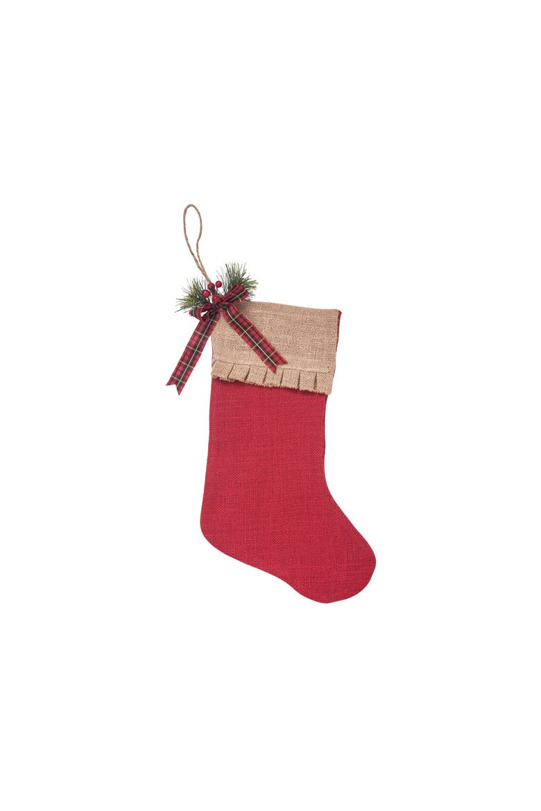 7.5" x 20" Red Burlap Hanging Large Christmas Stocking, Main, color, Red