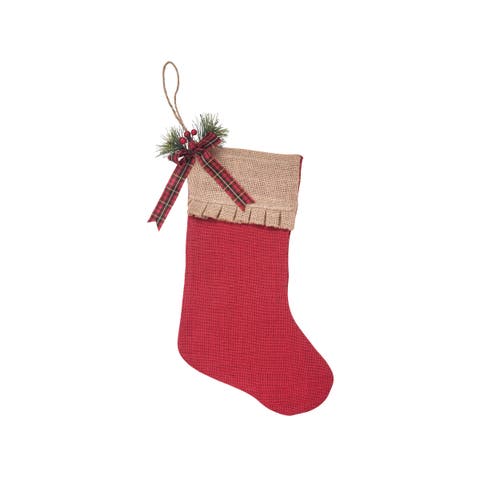 7.5" x 20" Red Burlap Hanging Large Christmas Stocking