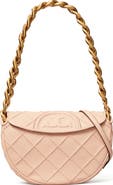 Tory Burch Mini Fleming Soft Caviar Leather Crescent Shoulder Bag