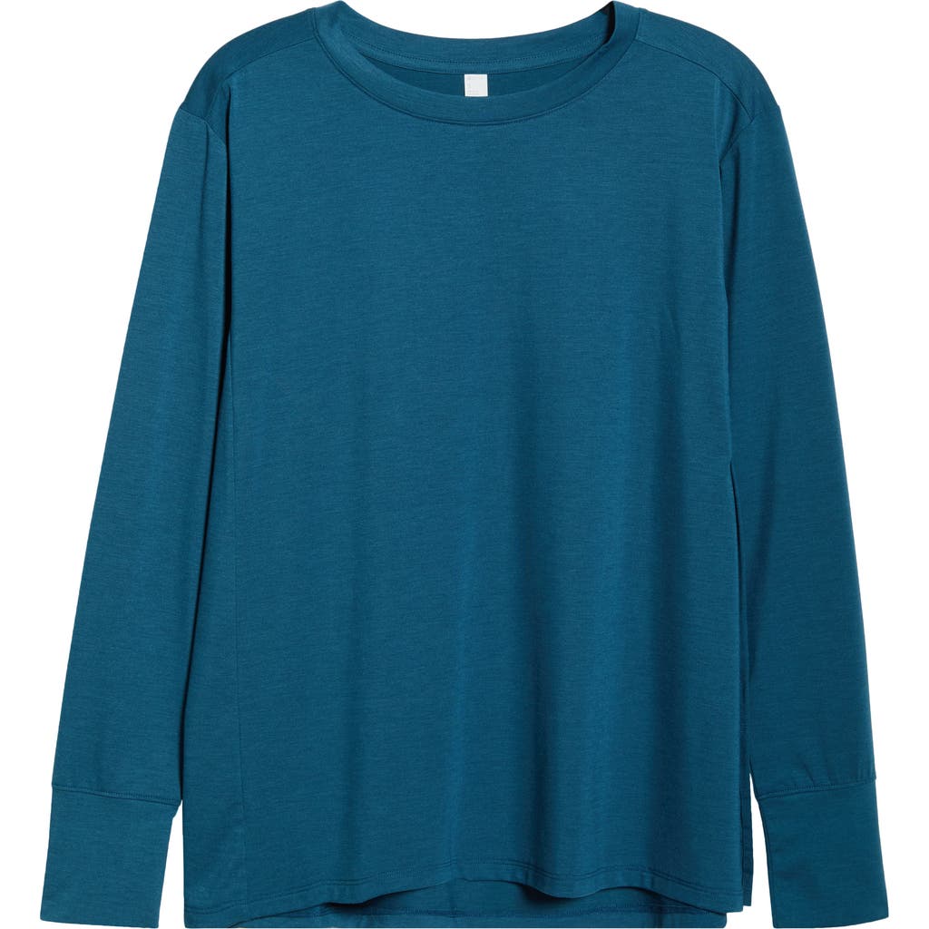 Zella Long Sleeve Split Hem T-shirt In Blue