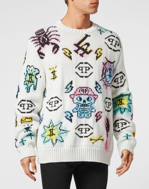 Wool Cotton Pullover Round Neck Ls Tattoo Monogram Men