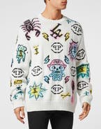 PHILIPP PLEIN Wool Cotton Pullover Round Neck Ls Tattoo Monogram Men