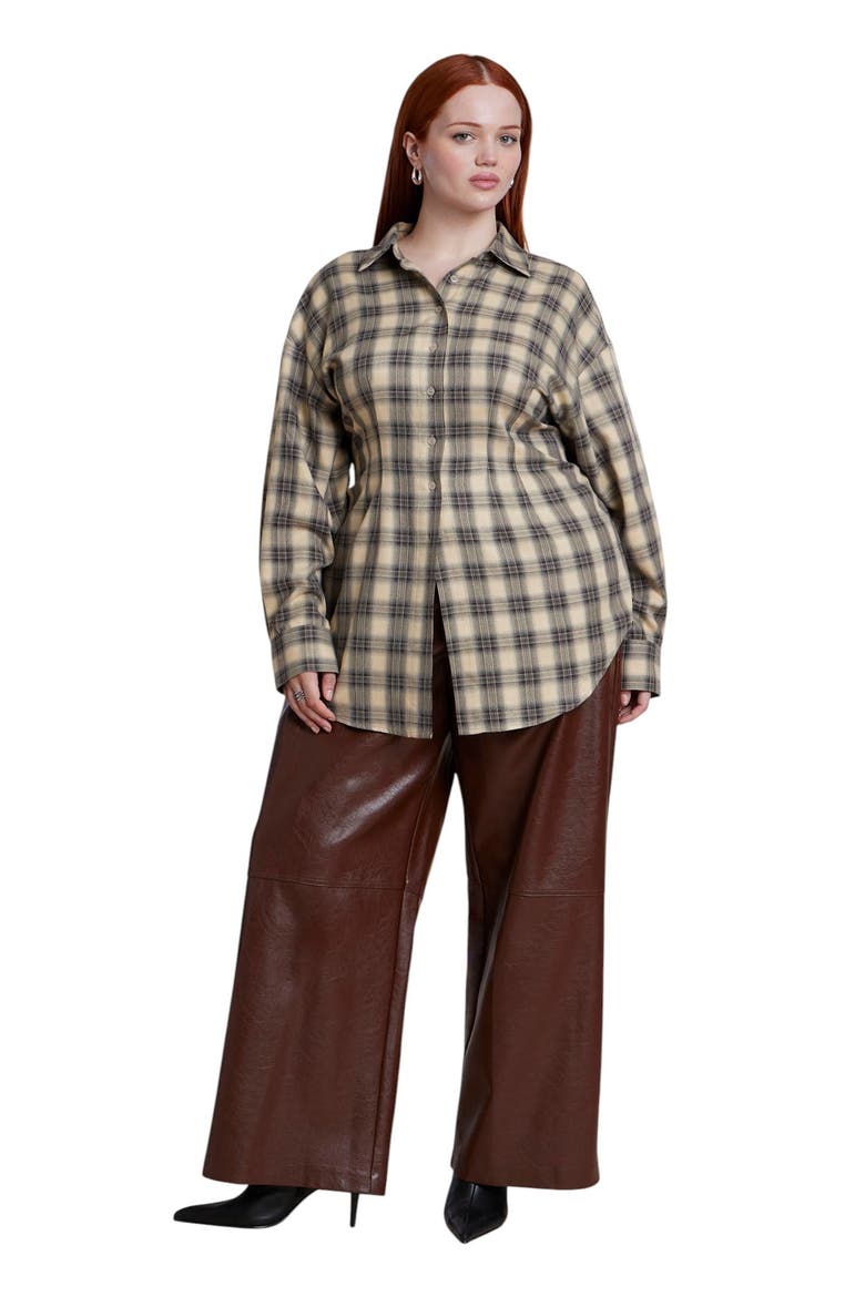 Cinched Waist Plaid Flannel (plus), Alternate, color, CREAM PLAID