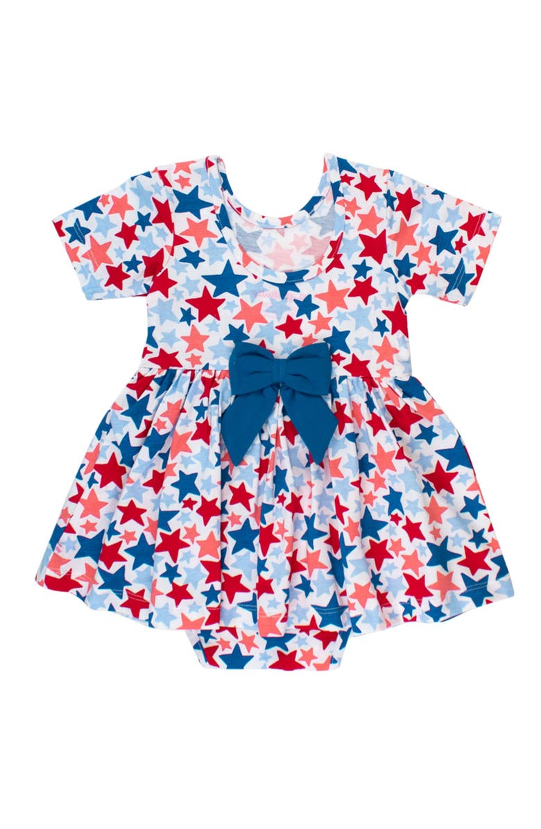 RuffleButts Baby/Toddler Knit Short Sleeve Twirl Romper, Alternate, color, Star-Spangled