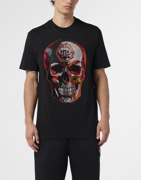 Round Neck T-Shirt Lava Skull Stones Men
