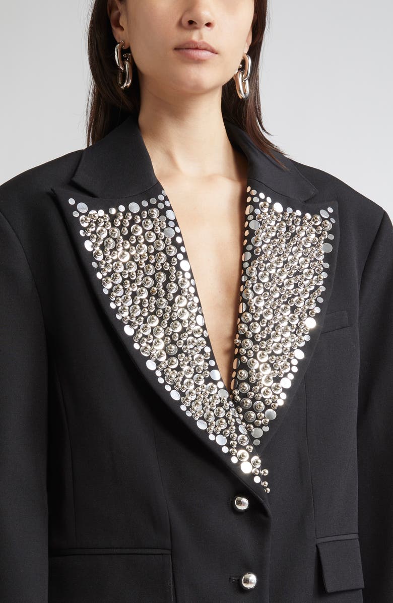 Rabanne Embellished Lapels Oversize Wool Grain de Poudre Blazer, Alternate, color, 