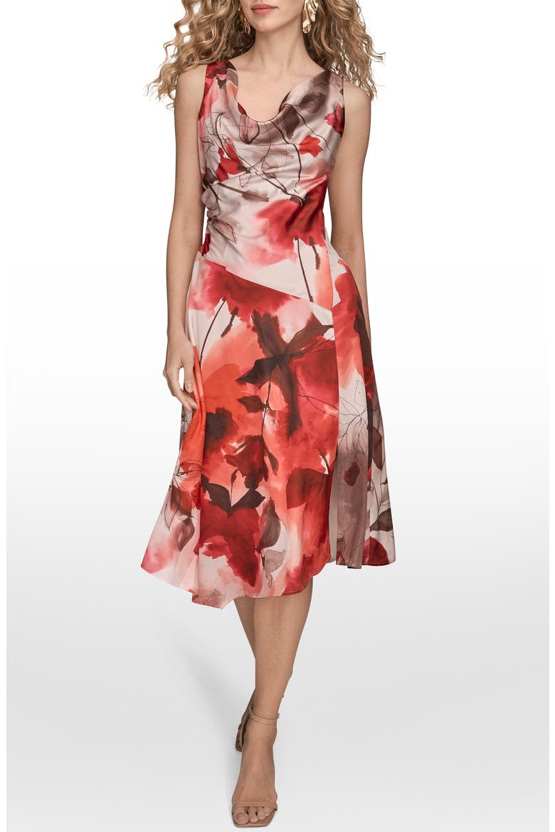 Floral Satin Dress, Main, color, MAGENTA MULTI