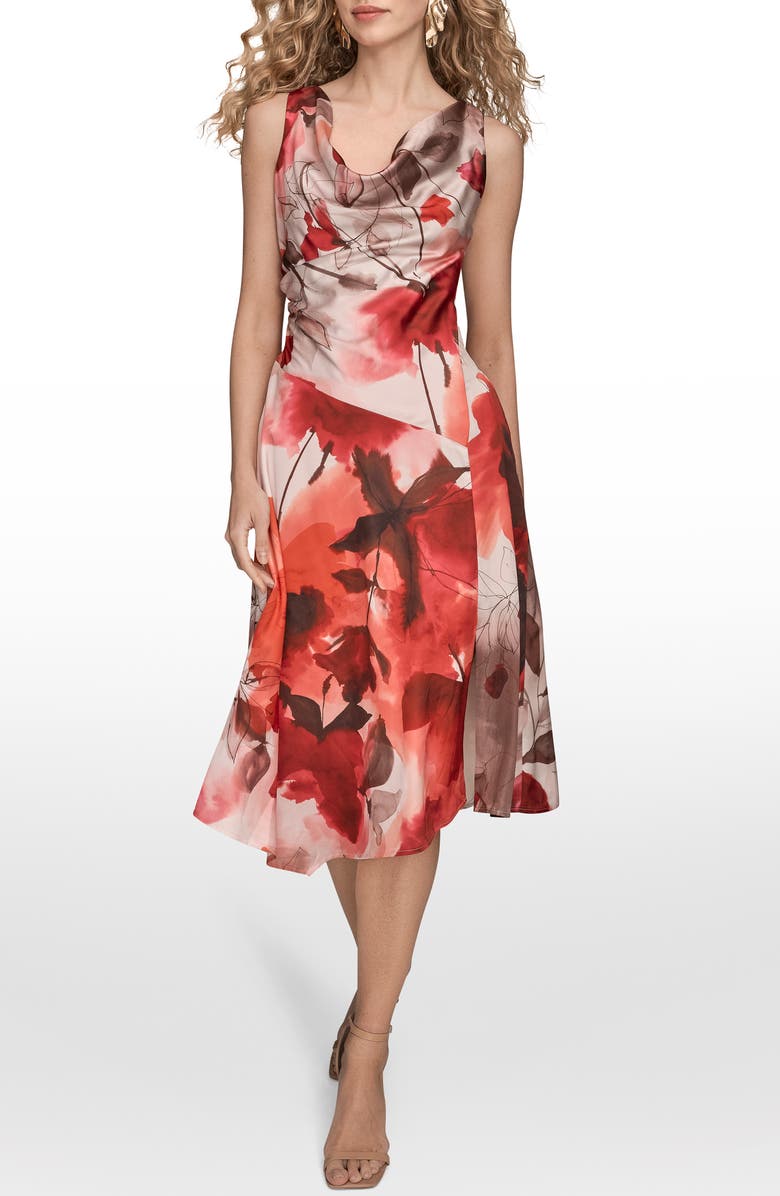 Donna Karan New York Floral Satin Dress, Main, color, Magenta Multi