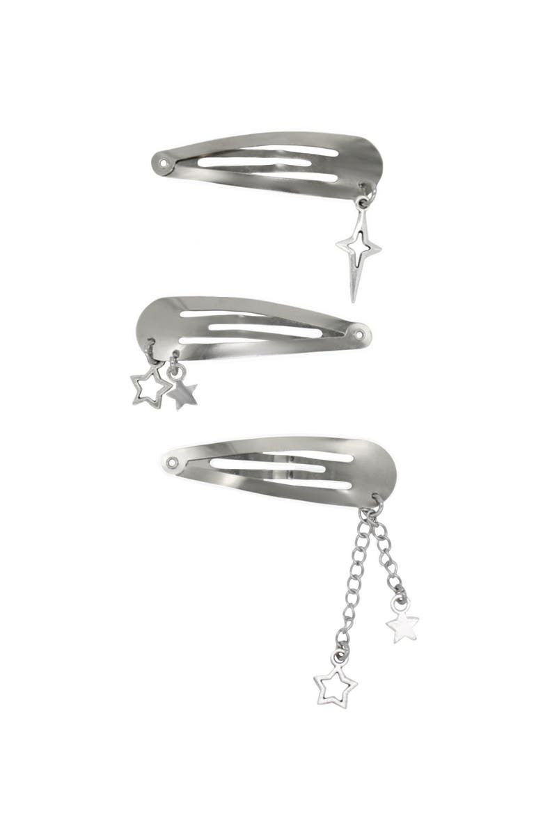 Steel Snap Hair Clips With Star Charms, Main, color, Silver