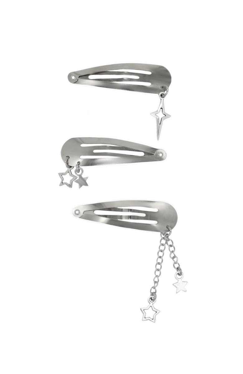 Velvet Luna Steel Snap Hair Clips With Star Charms, Main, color, Silver