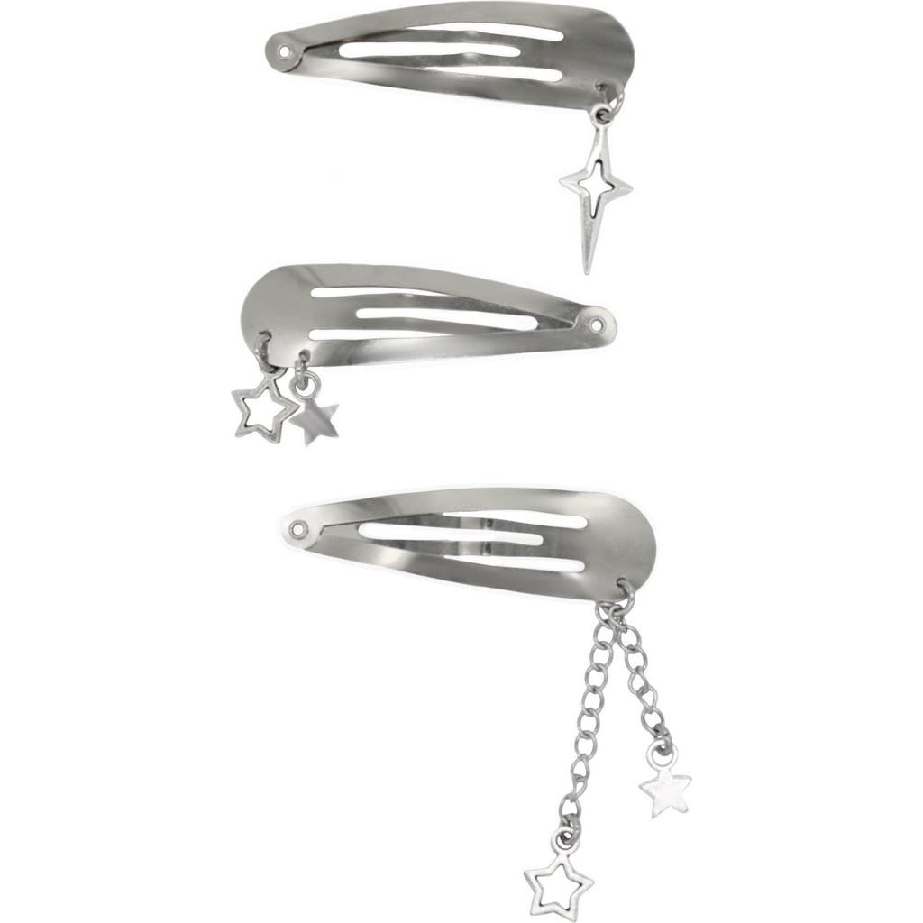 Velvet Luna Steel Snap Hair Clips With Star Charms In Silver