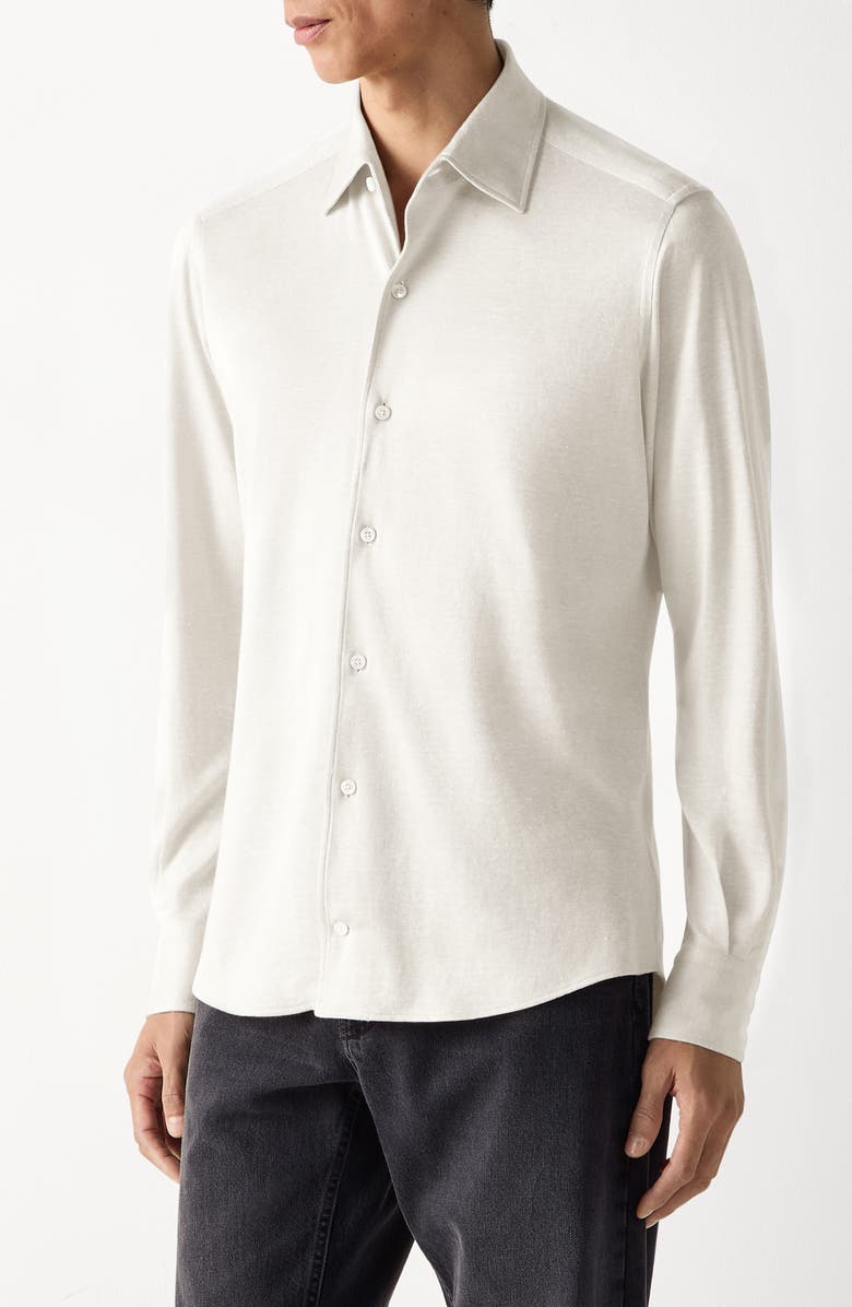ZEGNA Crossover Silk, Linen & Cotton Button-Up Shirt, Main, color, 