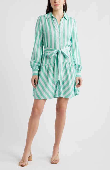 Long Sleeve Linen Blend Mini Shirtdress