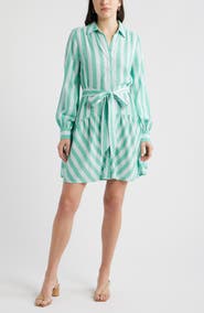 Caslon® Long Sleeve Linen Blend Mini Shirtdress