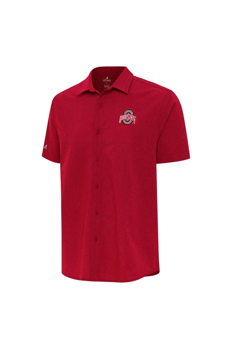 Men's Antigua  Red Ohio State Buckeyes Activate Woven Short Sleeve Button-Down Shirt, Alternate, color, Red
