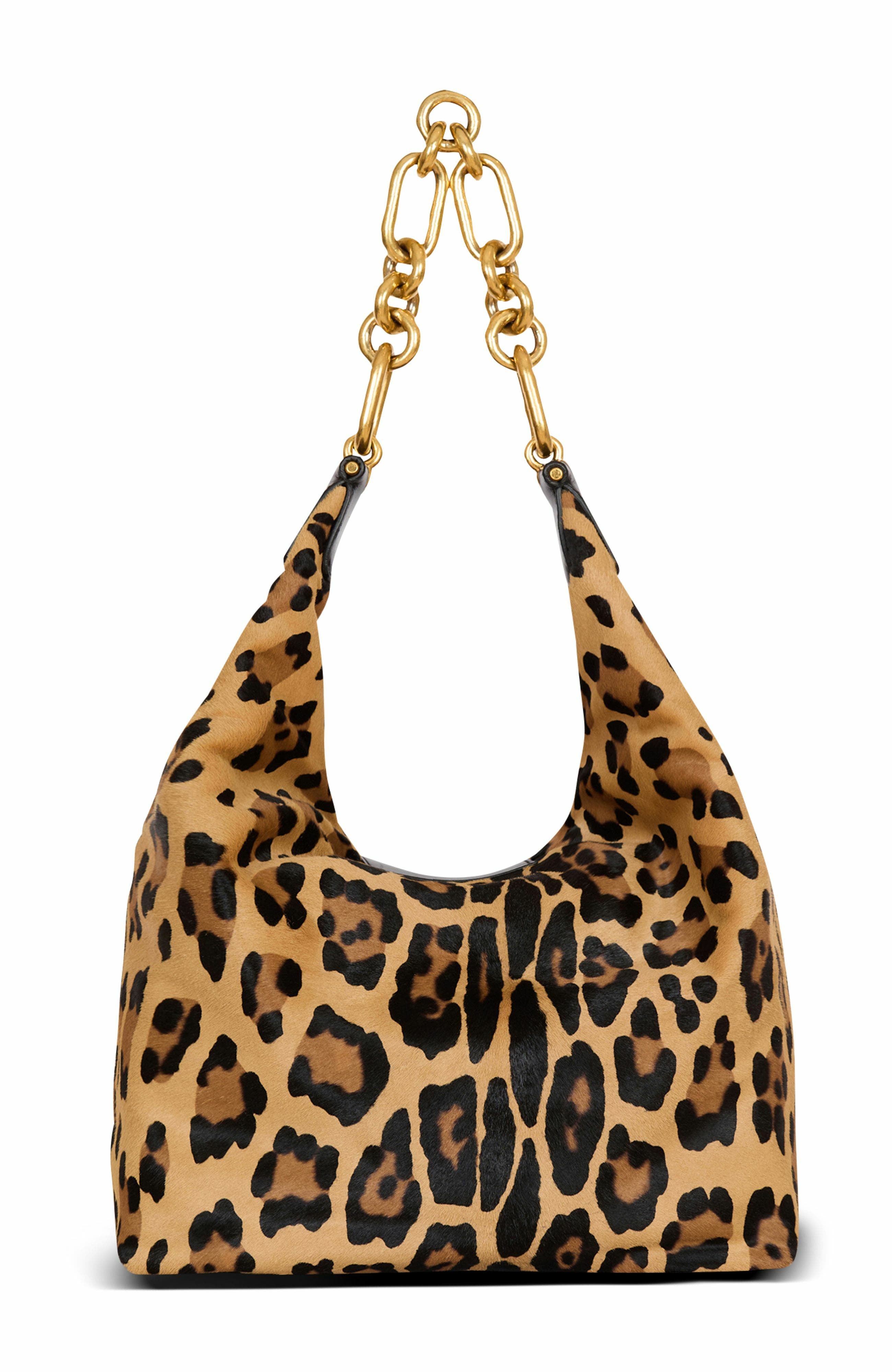 Balmain Sync Hobo Leopard Print Leather Bag, Alternate, color, Brown