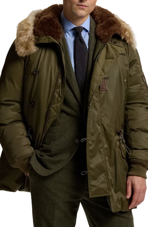Insulated Down Parka Jacket with Genuine Shearling Trim