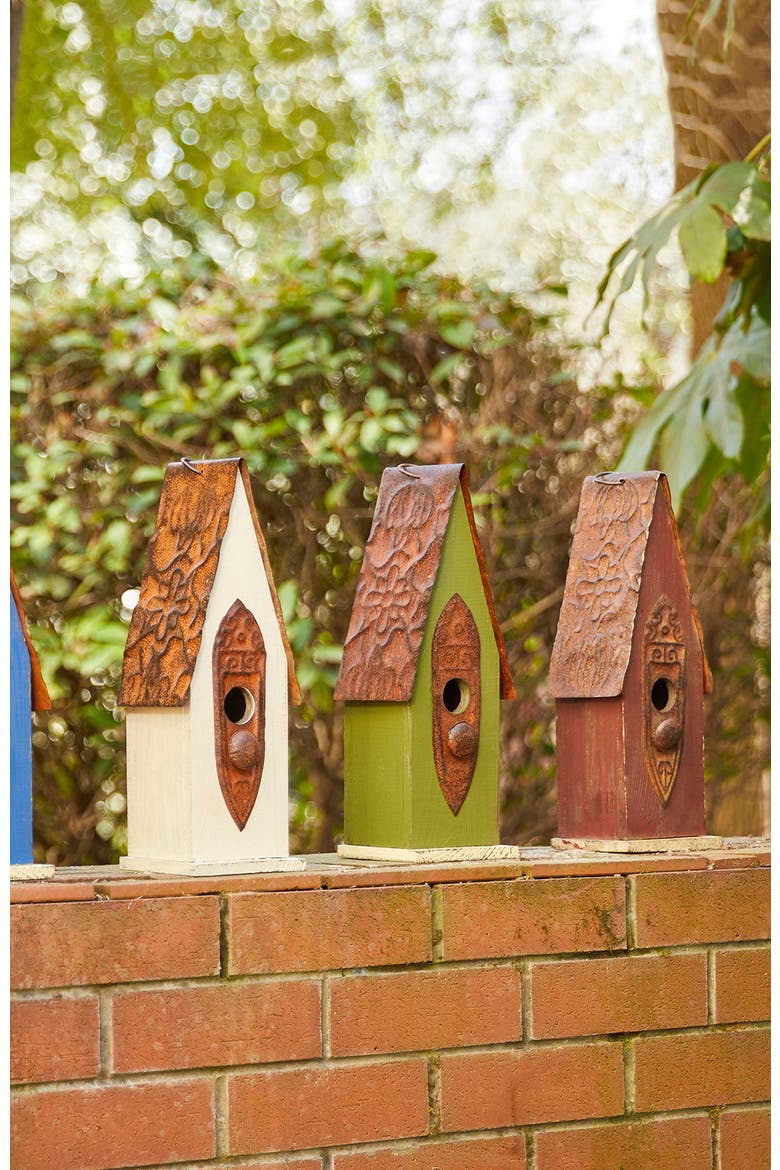 13.25"H Retro Wooden Distressed Garden Birdhouse, Alternate, color, Red