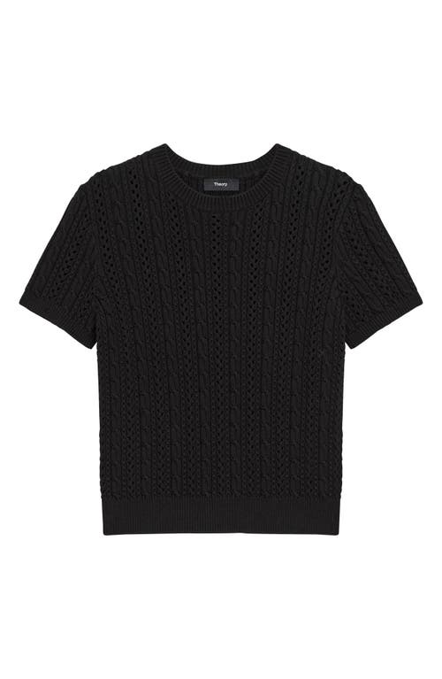 Theory Cable Stitch Short Sleeve Sweater In Black