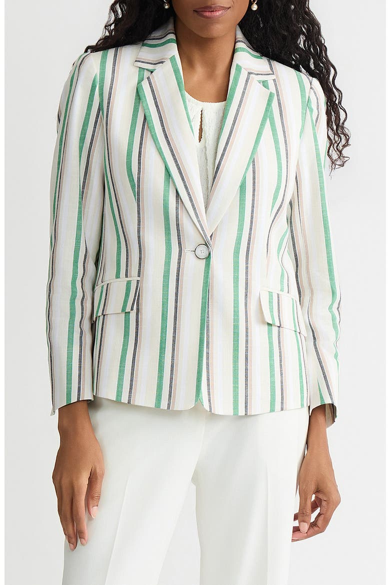 Stripe One-Button Blazer, Main, color, LUSH GREEN MULTI