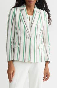 KASPER Stripe One-Button Blazer