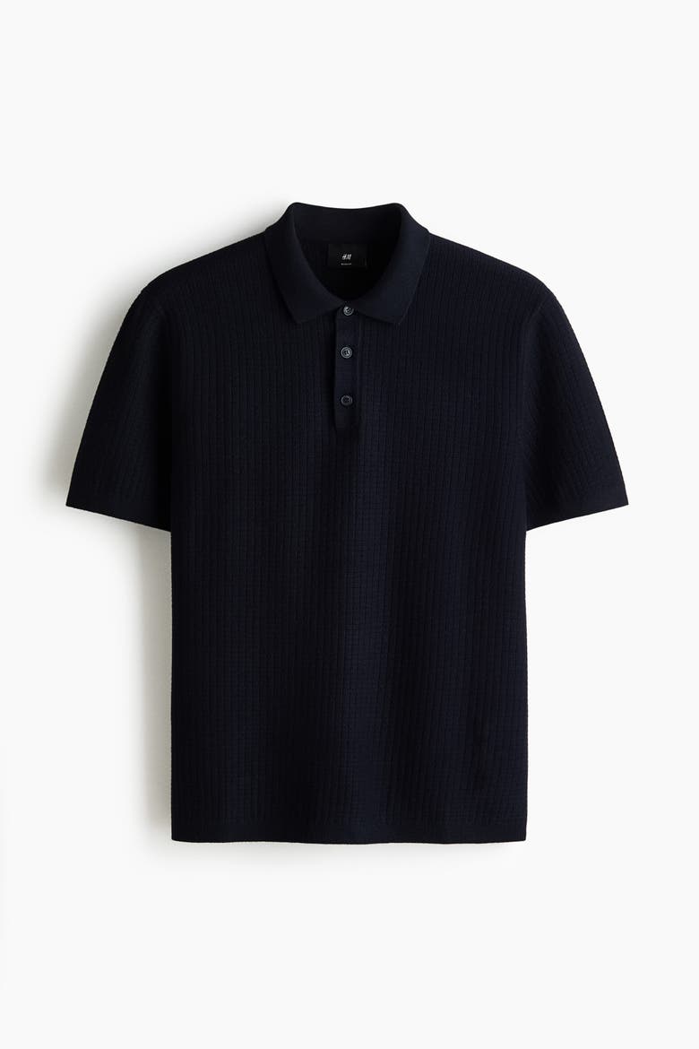 Regular Fit Textured-knit Polo Shirt, Alternate, color, Navy blue