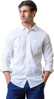 Hope & Henry Mens' Linen Long Sleeve Button Down Shirt