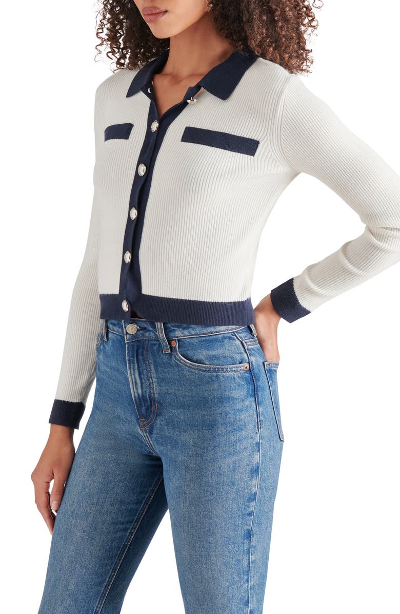 Steve Madden Ayda Collar Rib Cardigan, Alternate, color, Whisper White