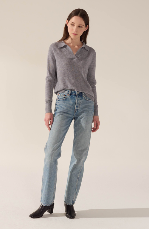 Italic Camila Airy Cashmere Collared Sweater In Heather Grey